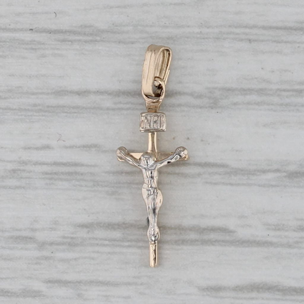 Gray Small Crucifix Cross Pendant 14k Yellow White Gold Religious Jewelry
