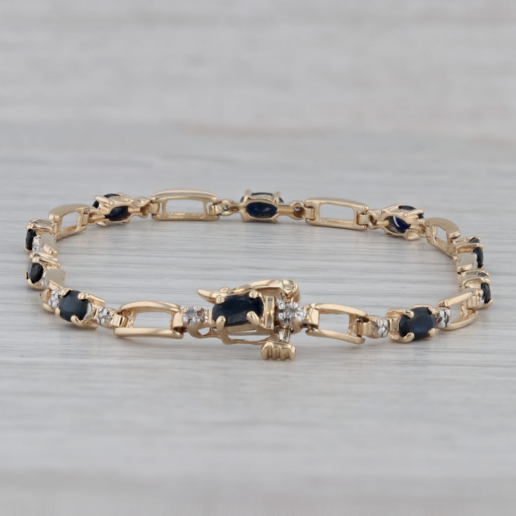Gray 3.08ctw Blue Sapphire Diamond Bracelet 10k Yellow Gold 7" 3.3mm