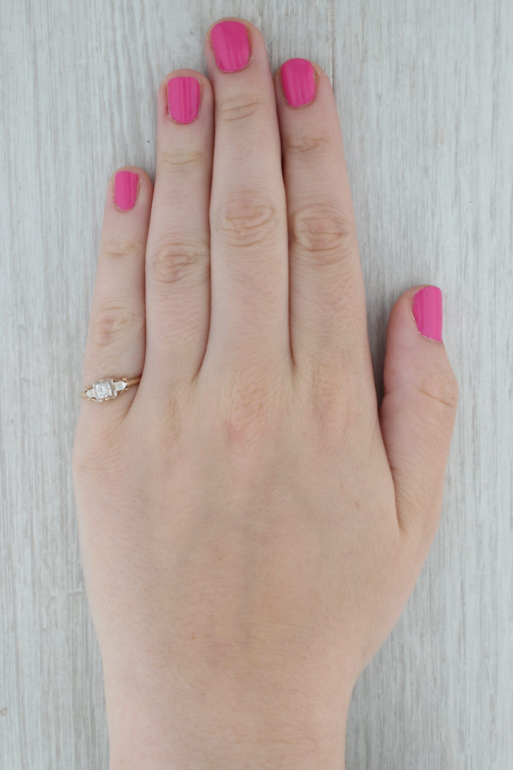 Dark Gray Vintage Diamond Ring 14k White Yellow Gold Size 6.75