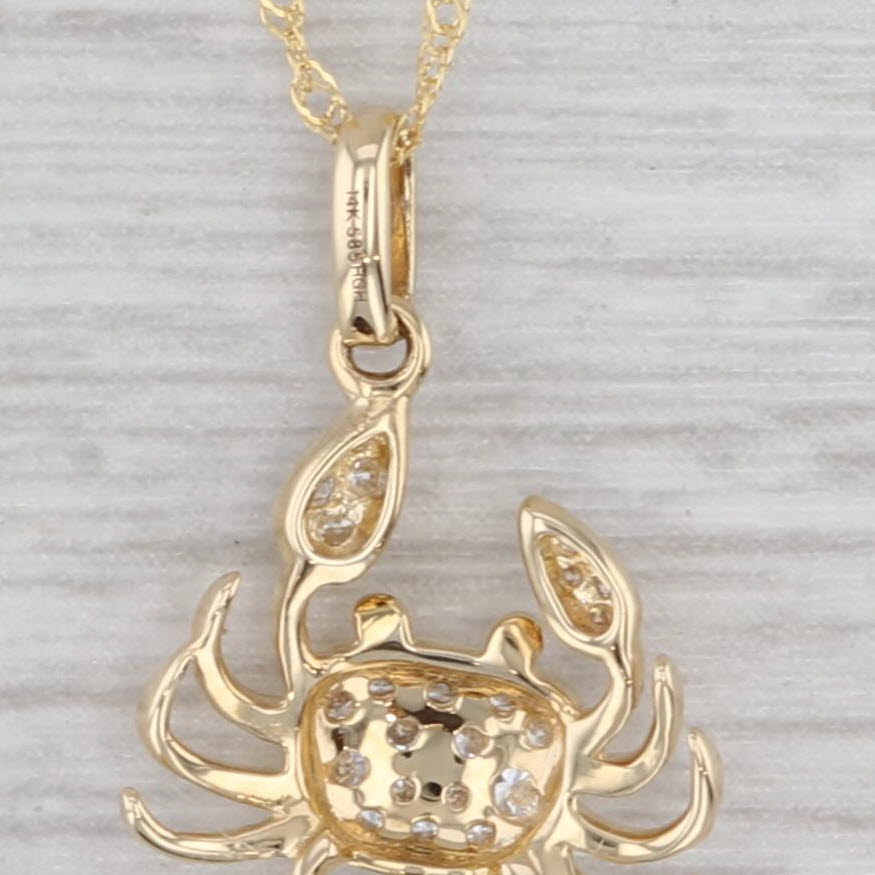Gray New 0.12ctw Diamond Crab Pendant Necklace 14k Yellow Gold 18"