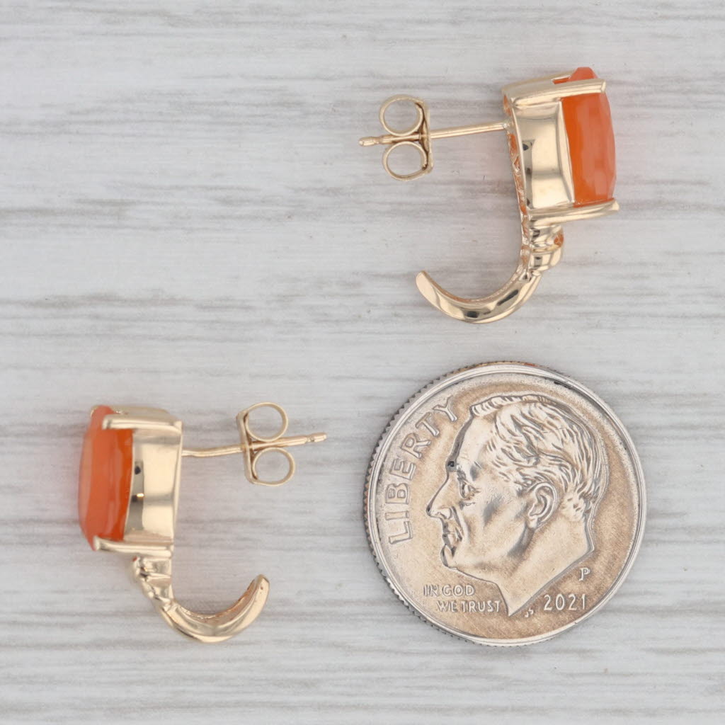 Gray 3.10ctw Orange Chalcedony Earrings 10k Yellow Gold J-Hook Studs