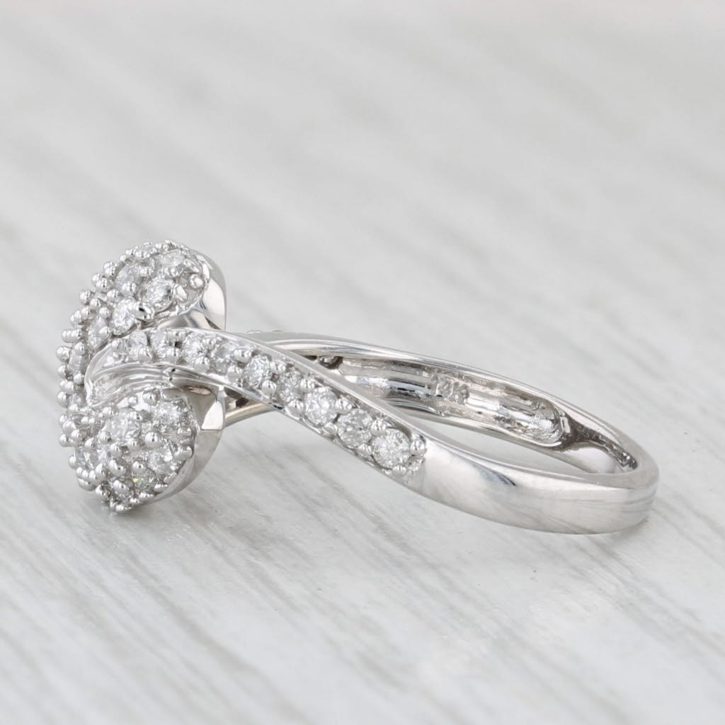 Light Gray Pave Diamond Heart Bypass Ring 0.52ctw 14k White Gold Size 9