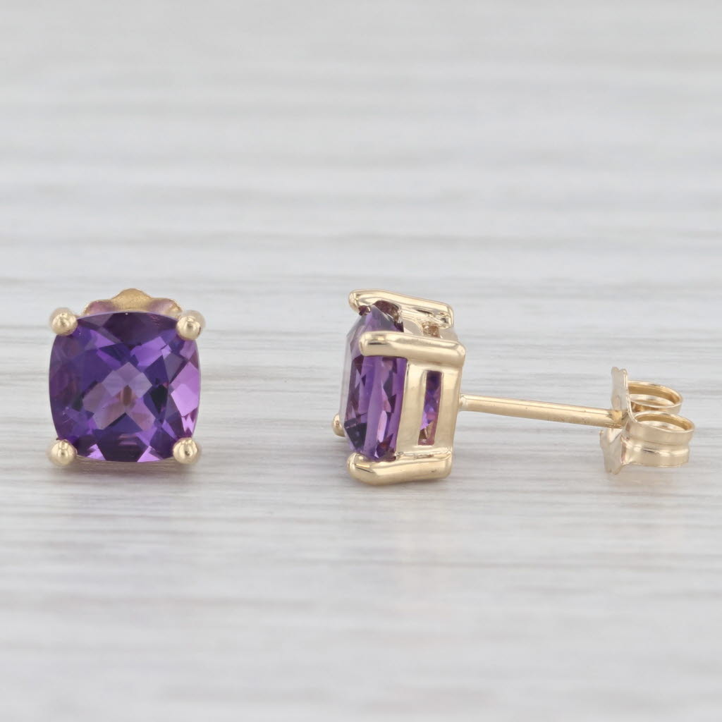 Light Gray 1.70ctw Amethyst Stud Earrings 14k Yellow Gold