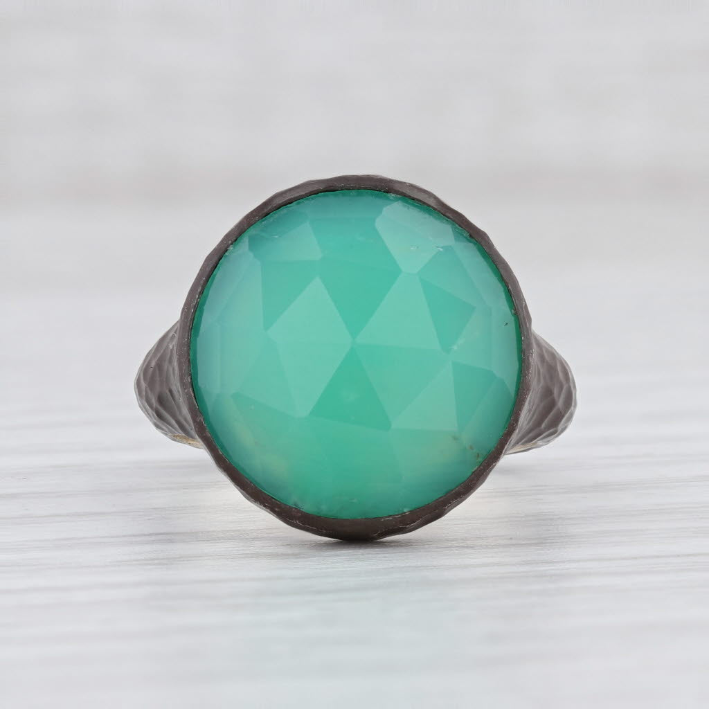 New Nina Nguyen Balance Green Chrysoprase Ring Hammered Sterling Silver Size 8