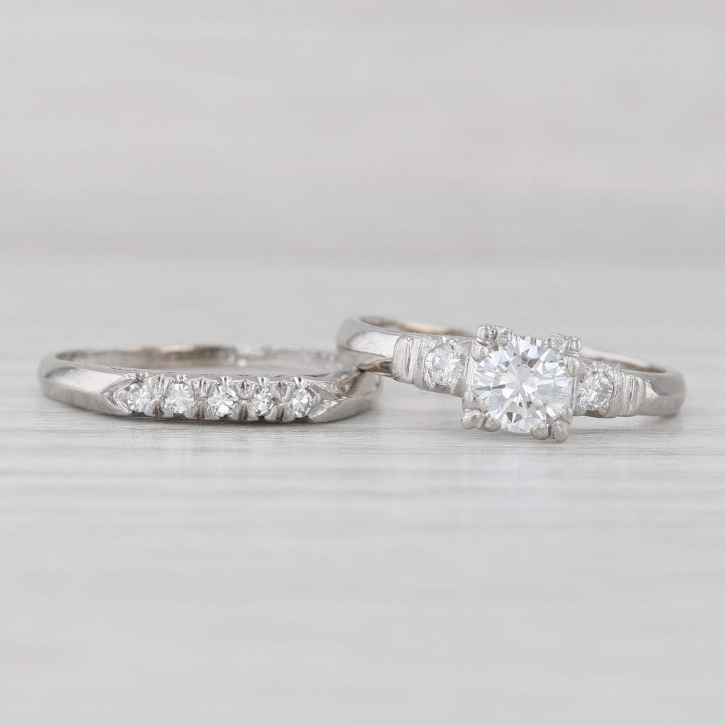 Light Gray 0.46ctw Damond Engagement Ring Wedding Band Bridal Set Platinum Size 5