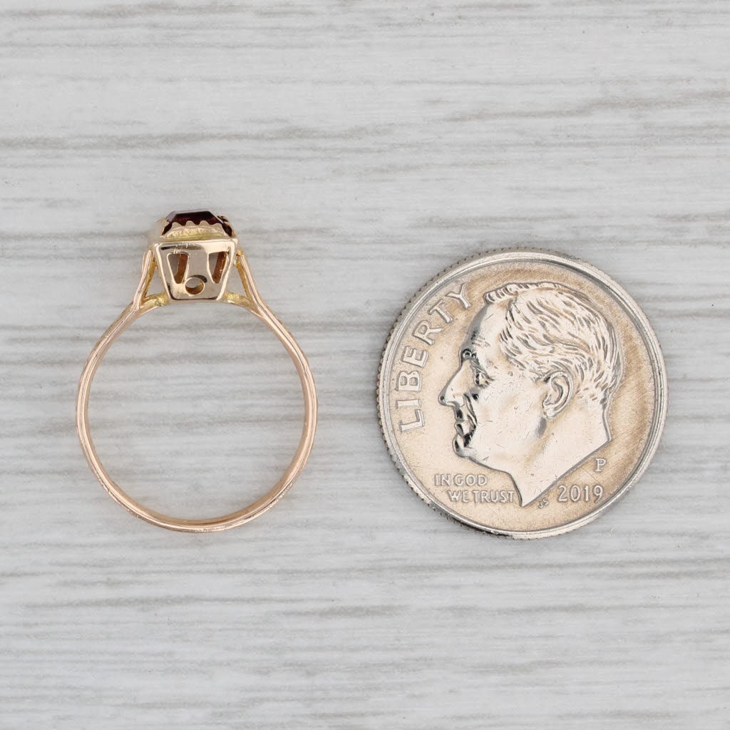 Gray Antique Molded Red Glass Garnet Simulant Ring 10k Yellow Gold Small Size 2