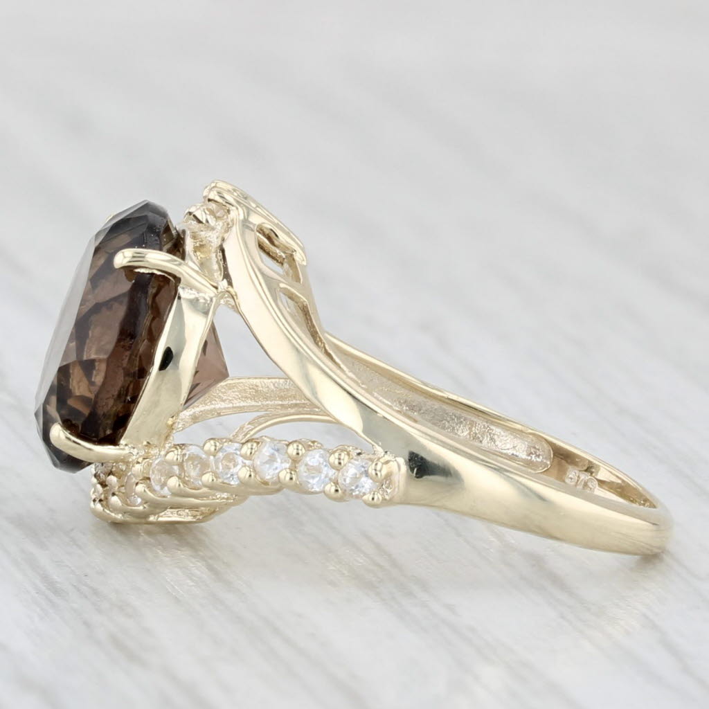 Light Gray 4.65ctw Smoky Quartz White Topaz Halo Ring 10k Yellow Gold Size 5.5