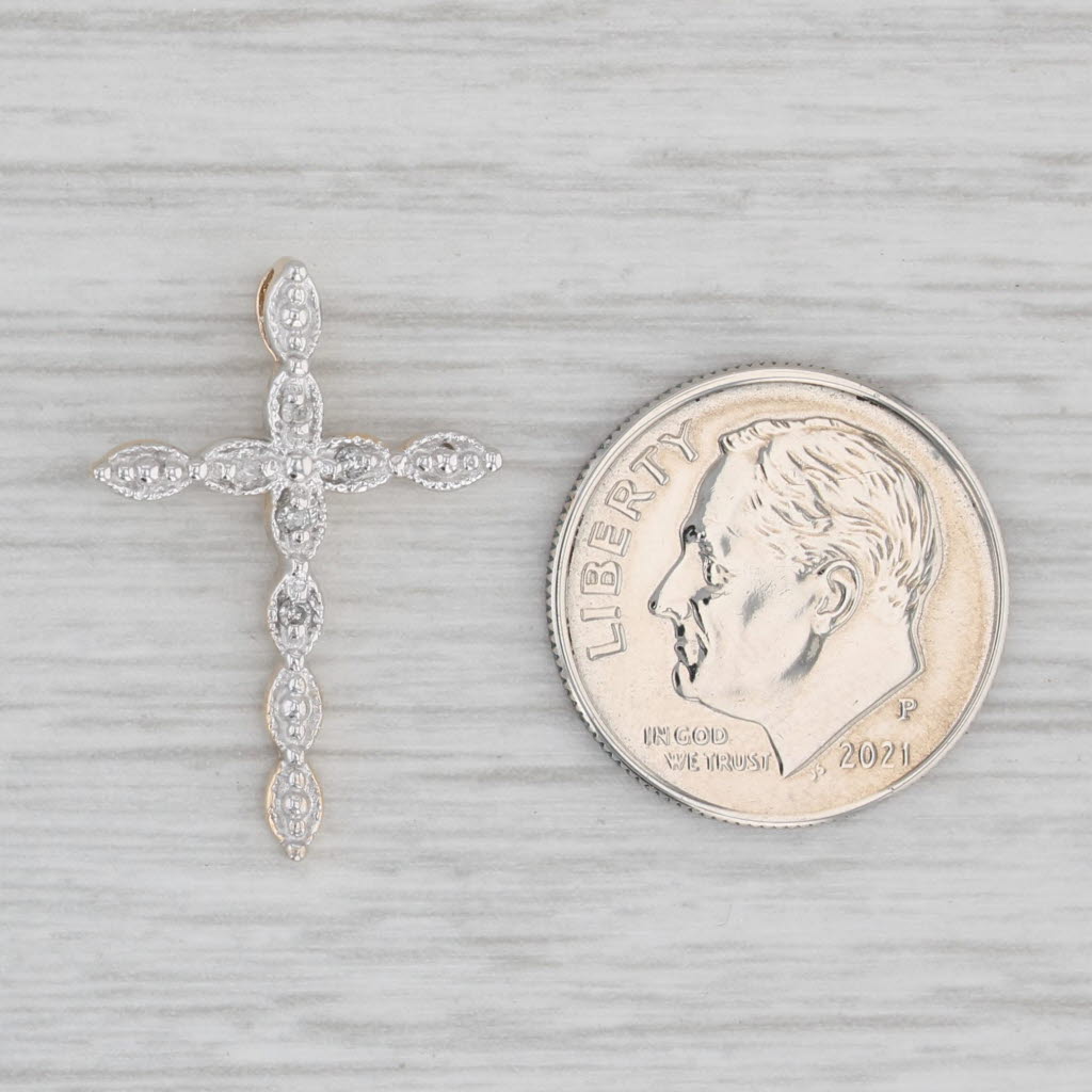 Light Gray Diamond Accented Cross Pendant 10k Gold Small Drop