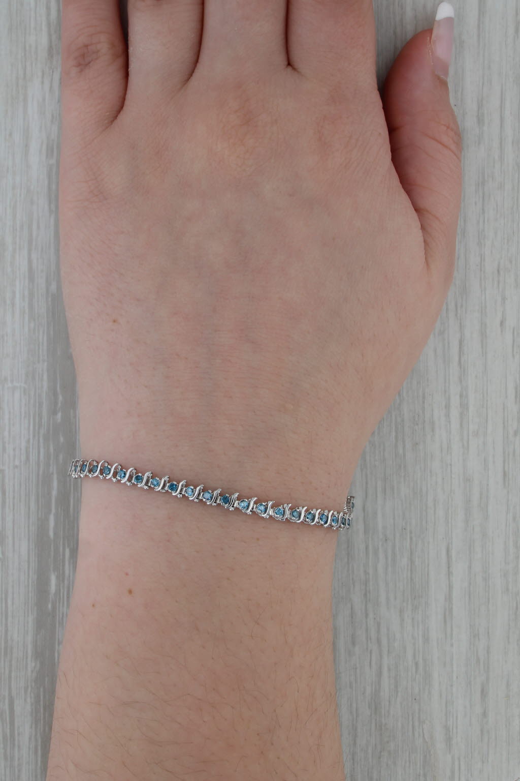 1.10ctw Blue Diamond Tennis Bracelet 14k White Gold 7" 4mm