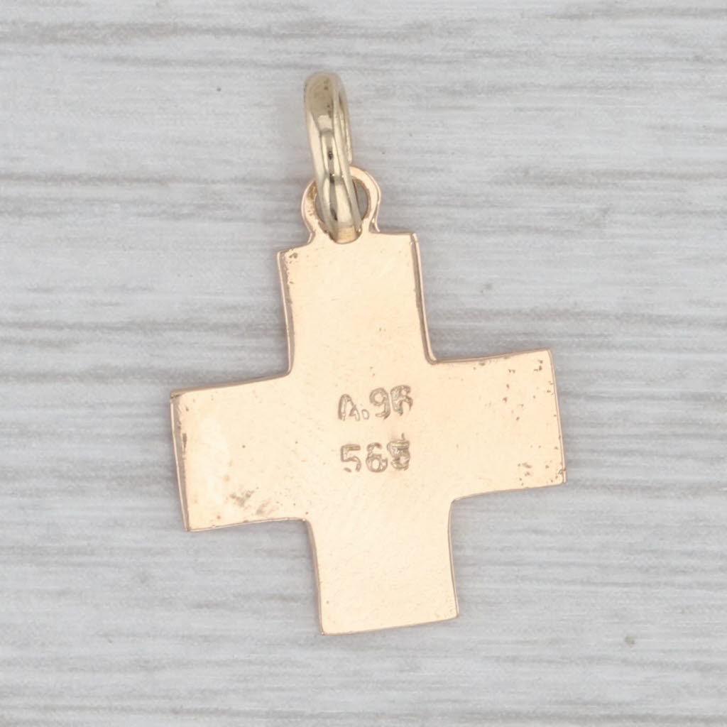 Light Gray Small Enamel Cross Pendant 14k Yellow Gold Charm