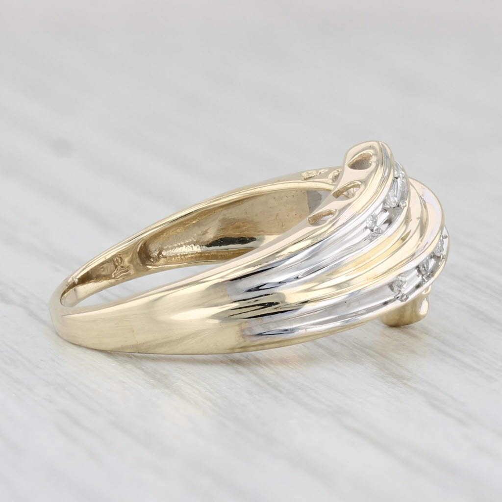 Light Gray Diamond Bypass Ring 10k Yellow Gold Sz 7 Anniversary Wedding Band Heart Accents