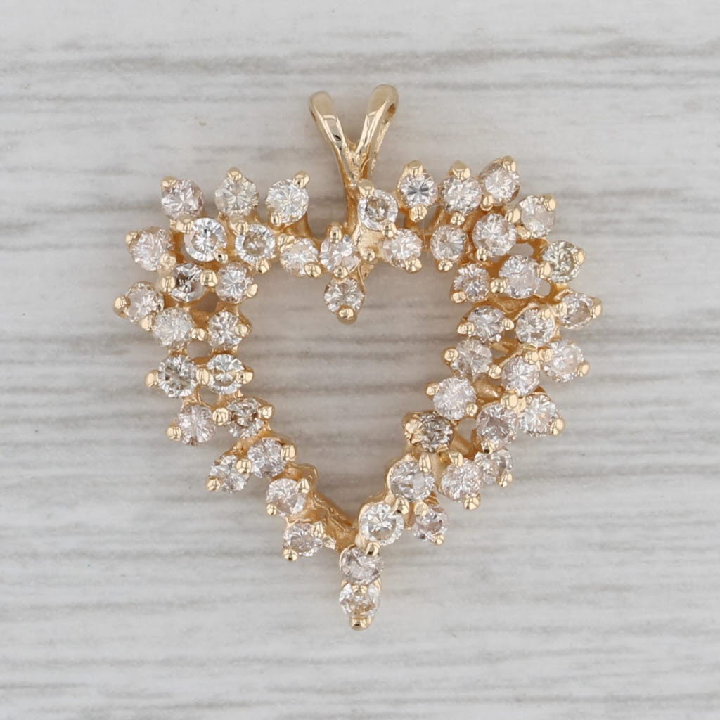 Gray 1ctw Diamond Cluster Open Heart Pendant 14k Yellow Gold