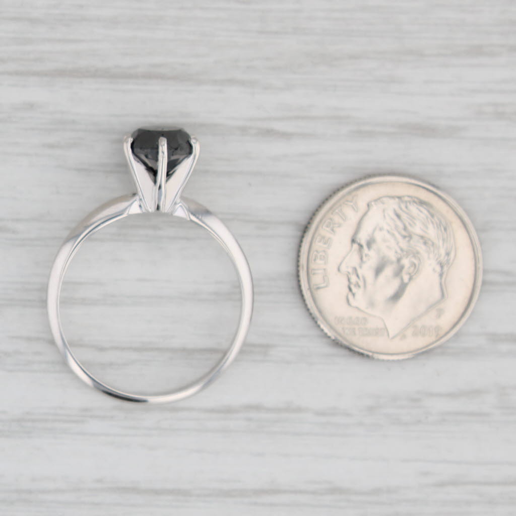 Light Gray 1.62ct Black Diamond Ring 14k White Gold Size 7 Round Solitaire