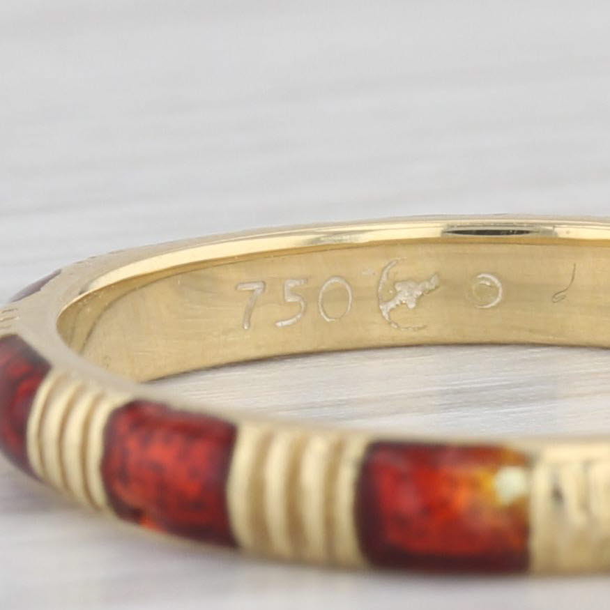 Gray Red Enamel Stackable Ring 18k Yellow Gold Size 8 Band