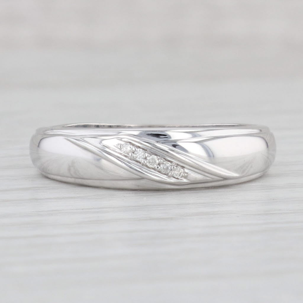 Light Gray Diamond Accented Men's Wedding Band 10k White Gold Size 11.25 Ring