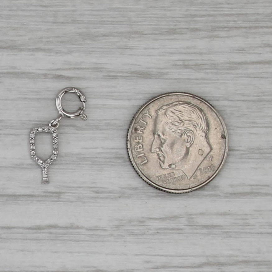 New Small Diamond Pickleball Ping Pong Paddle Charm 14k White Gold Pendant