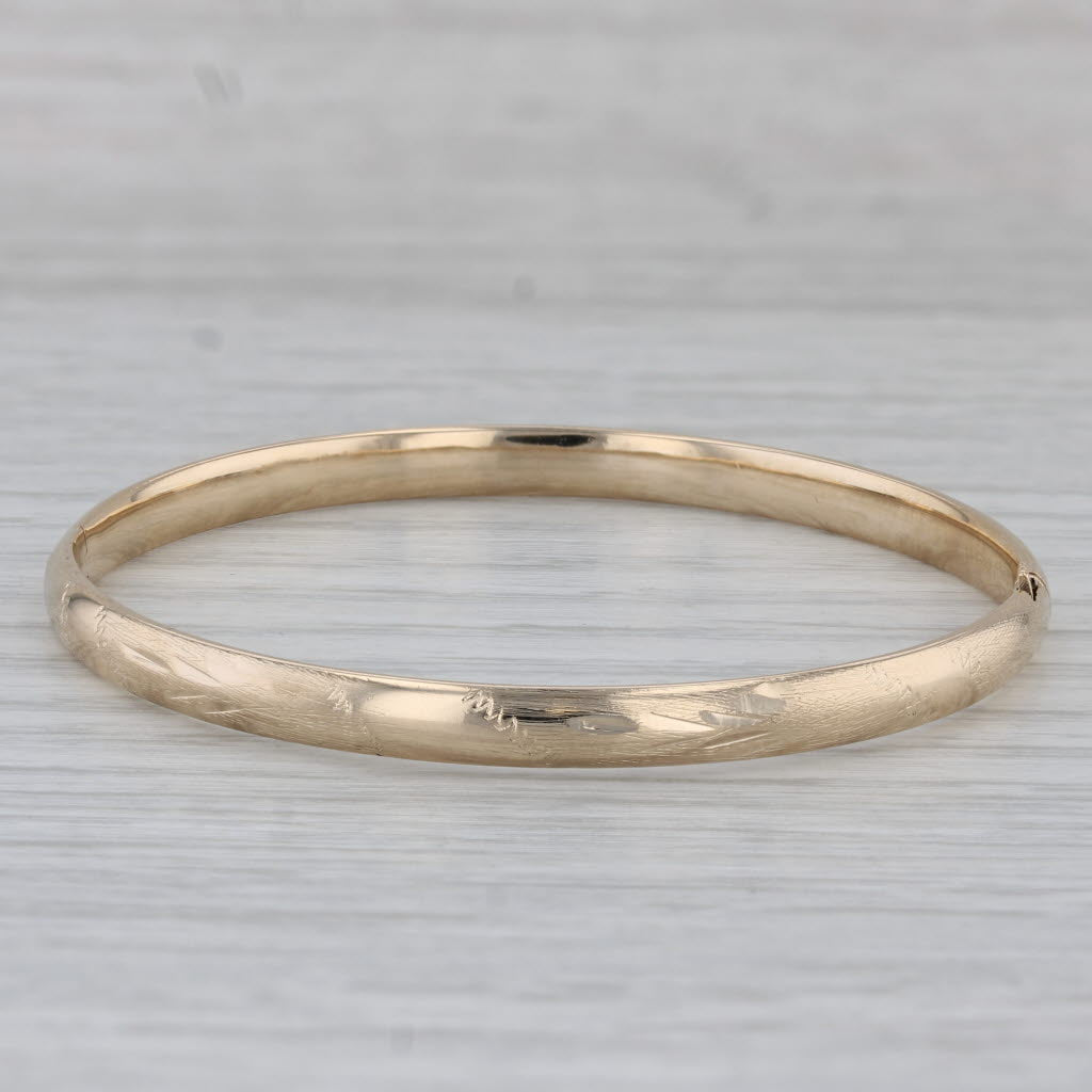 Gray Vintage Childs Bangle Bracelet 14k Yellow Gold Floral Ornate Engraved Small 5.5"