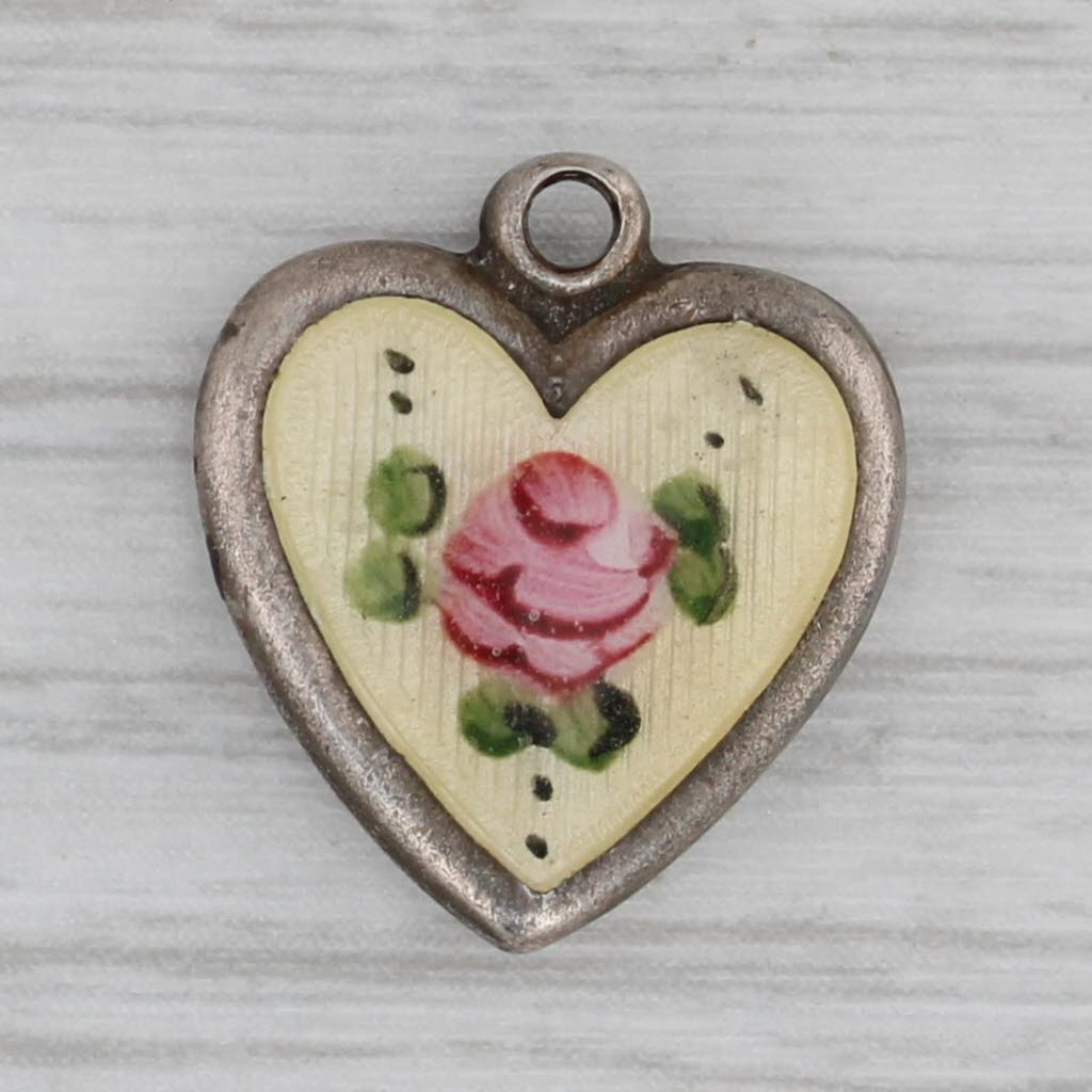 Pendentif Cœur Vintage En Argent Sterling 925 - Émaillé - 5,2g - 12mm - Chaîne 16" - Occasion