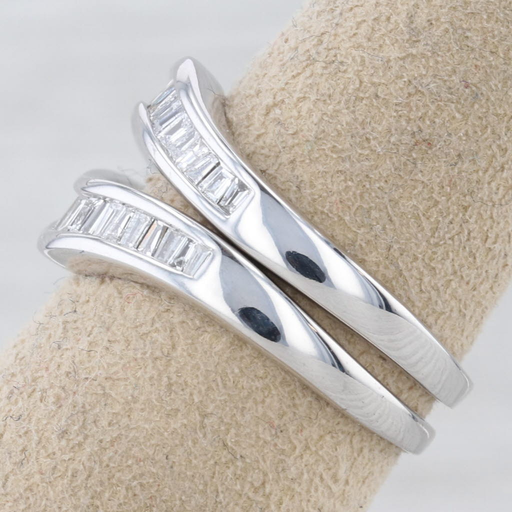 0.64ctw Contoured Diamond Bands 14k White Gold Size 6.25 Wedding Guard Stackable