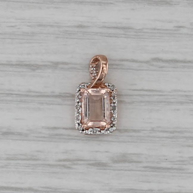 0.92ctw Morganite Diamond Halo Pendant 10k Rose Gold Small Drop