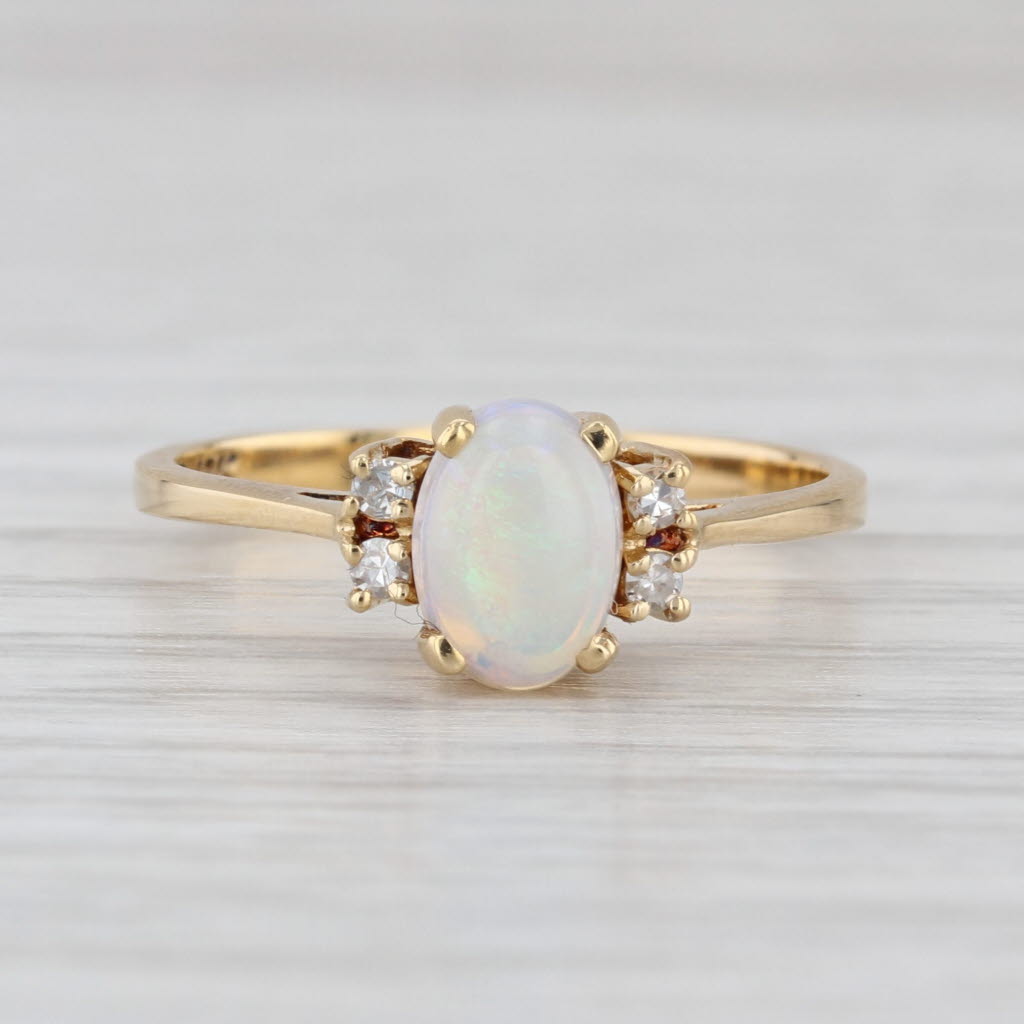 Opal Diamond Ring 18k Yellow Gold Size 6.25 Oval Cabochon