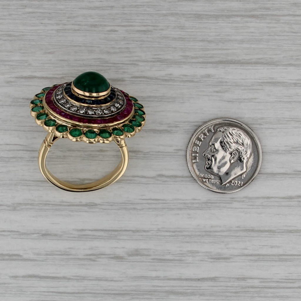 4.46ctw Gemstone Cocktail Ring 18k Gold Emerald Sapphire Ruby Diamond Size 5.75