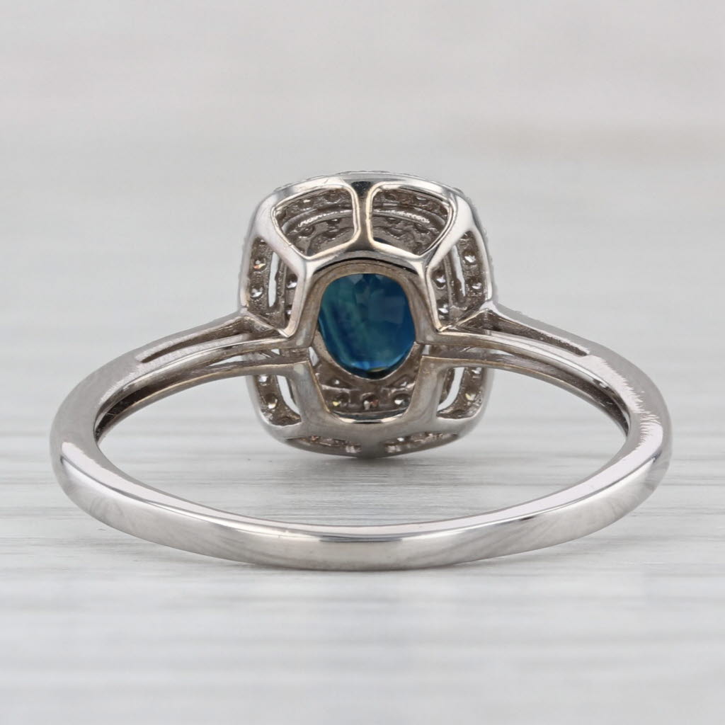 1/06ctw Blue Sapphire Diamond Halo Ring 10k White Gold Size 9 Engagement