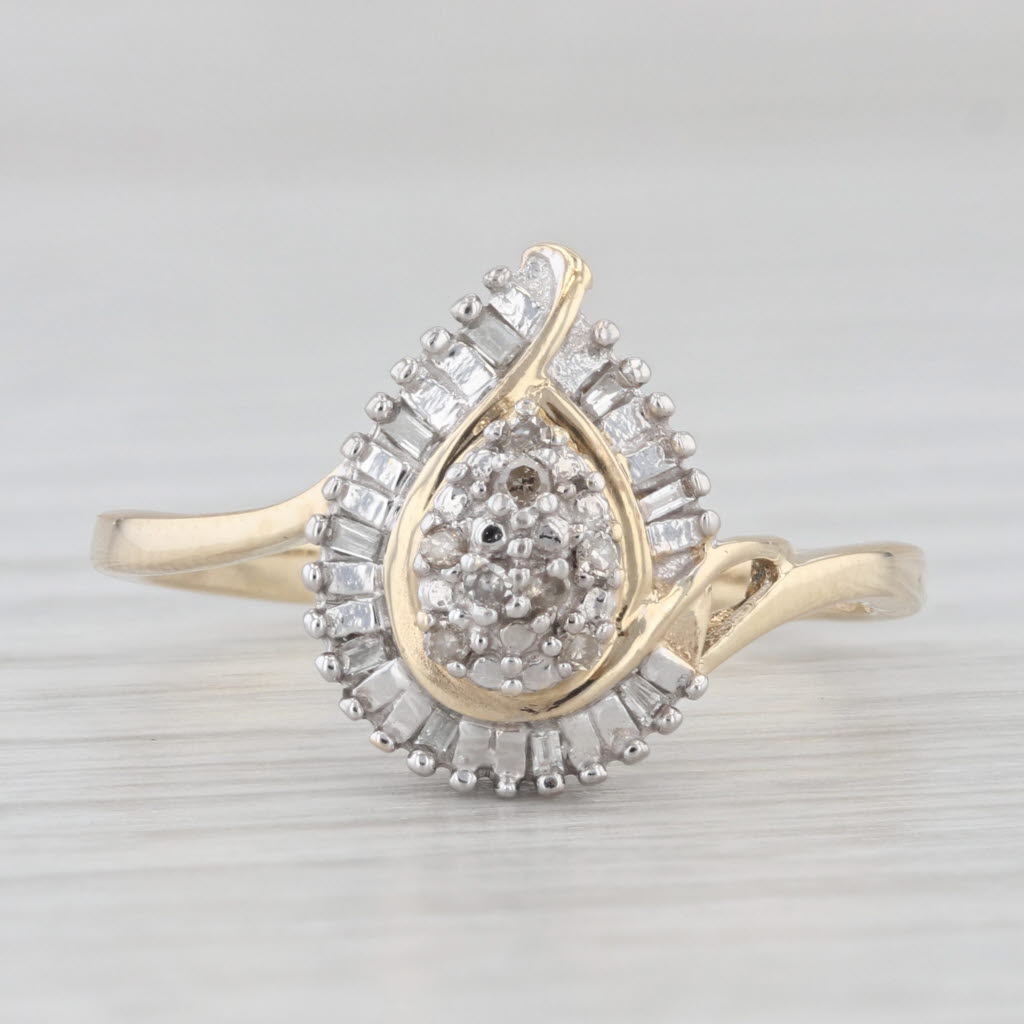 Light Gray 0.10ctw Pear Halo Engagement Ring 10k Yellow Gold Size 8.75