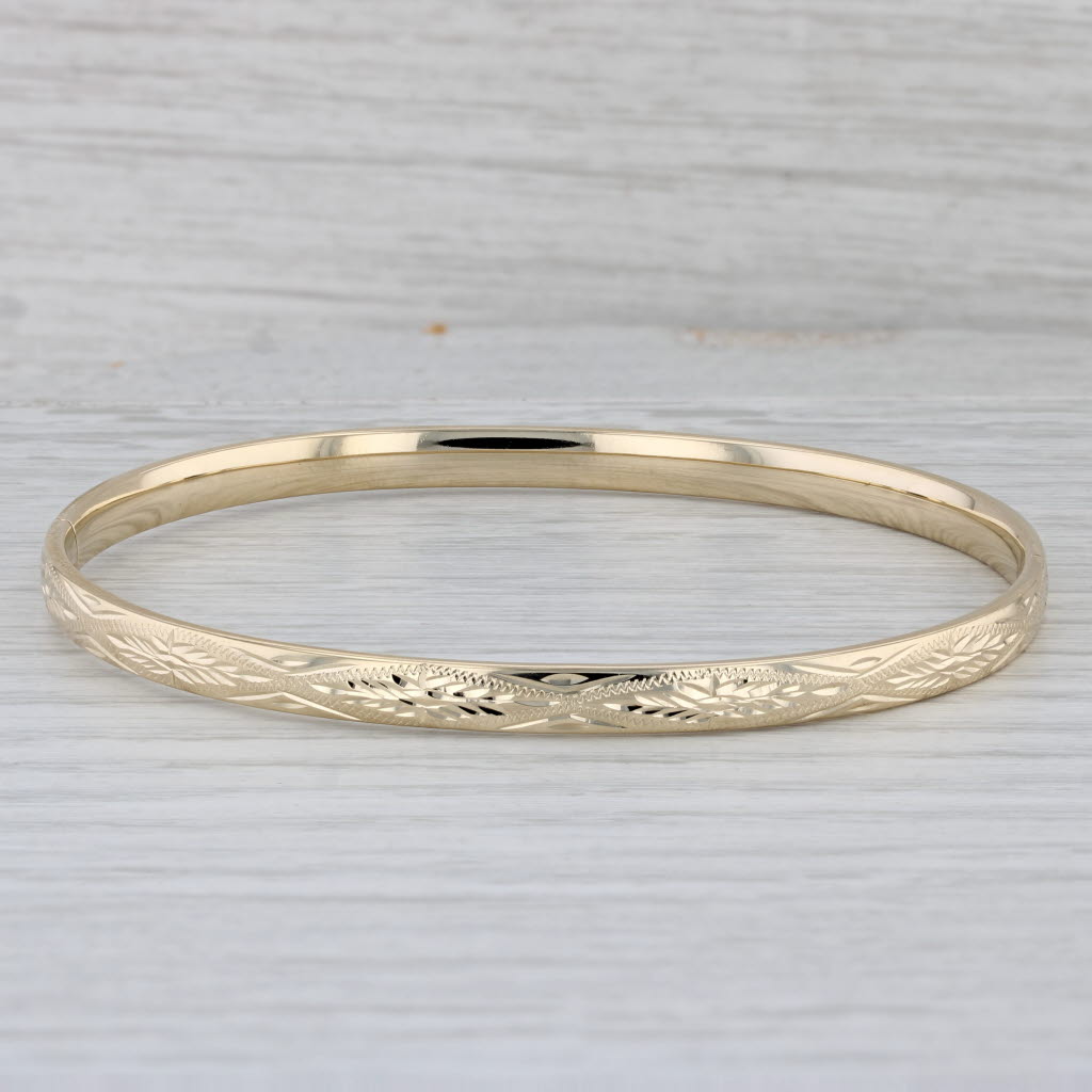 Gray Etched Bangle Bracelet 14k Yellow Gold 8" 5mm Milor Spain