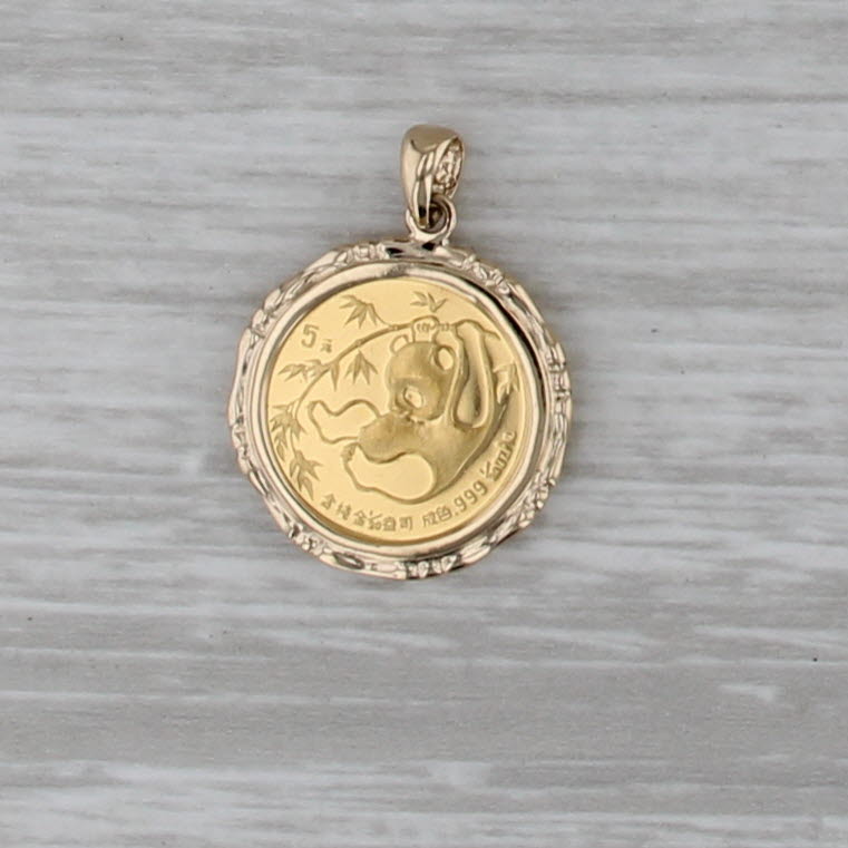 1985 Chinese Panda Coin Pendant 14k 999 Yellow Gold 1/20th oz 5 Yuan