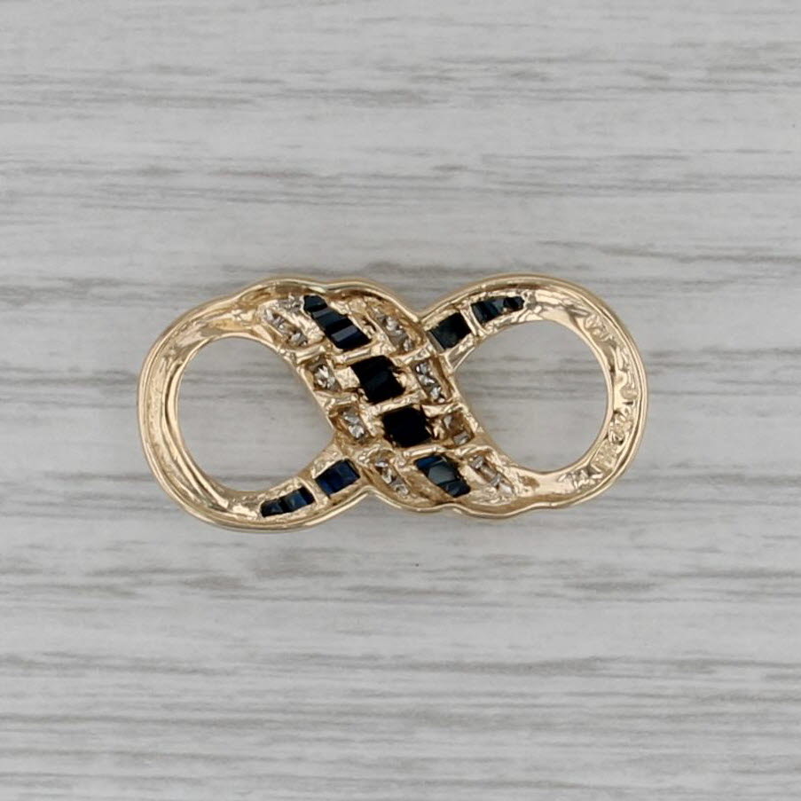 1.18ctw Blue Sapphire Diamond Infinity Knot Slide Pendant 14k Yellow Gold