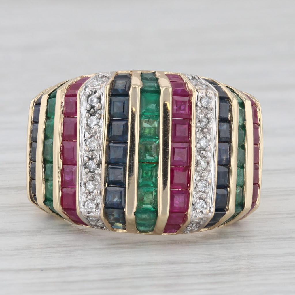 Gray 3.76ctw Gemstone Striped Ring 14k Yellow Gold Diamond Ruby Sapphire Emerald