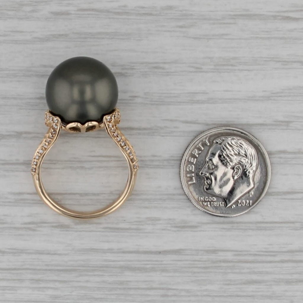 Cultured Black Pearl 0.21ctw Diamond Ring 14k Yellow Gold Size 6.25