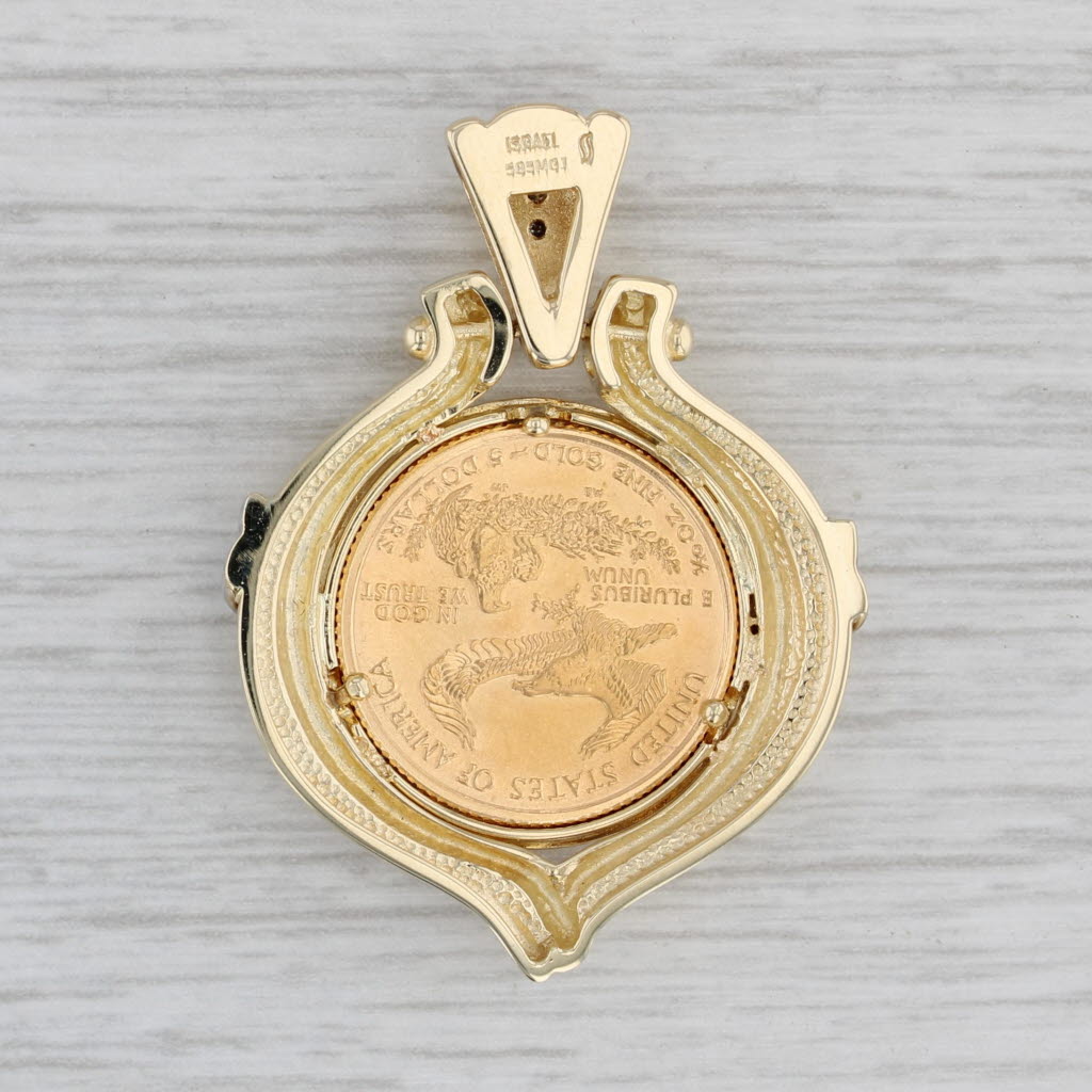 Gray 2009 American Eagle Coin 14k Gold Bezel 22k Gold Coin 1/10 OZ Diamond Accents