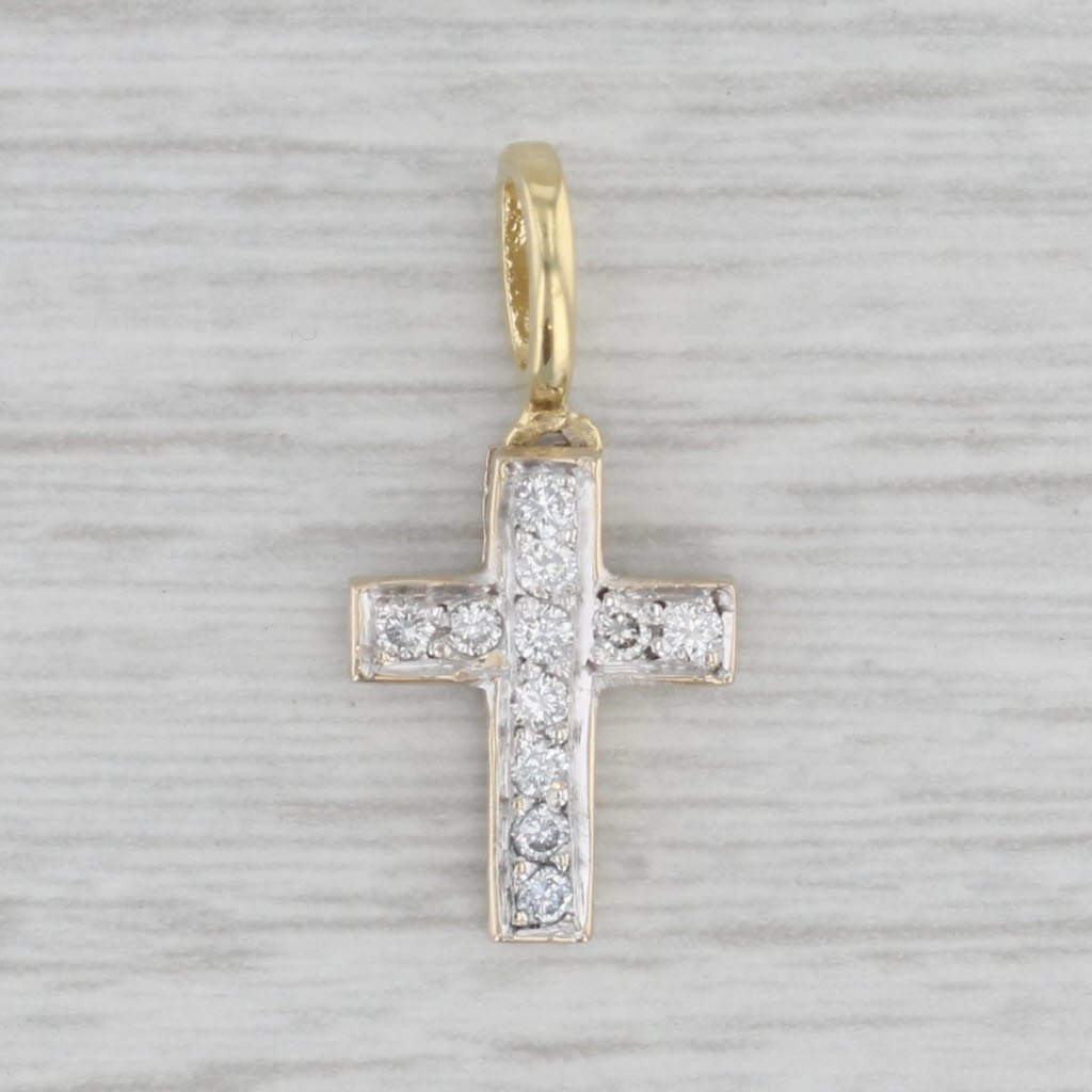 Gray Small 0.19ctw Diamond Cross Pendant 18k Yellow Gold Charm