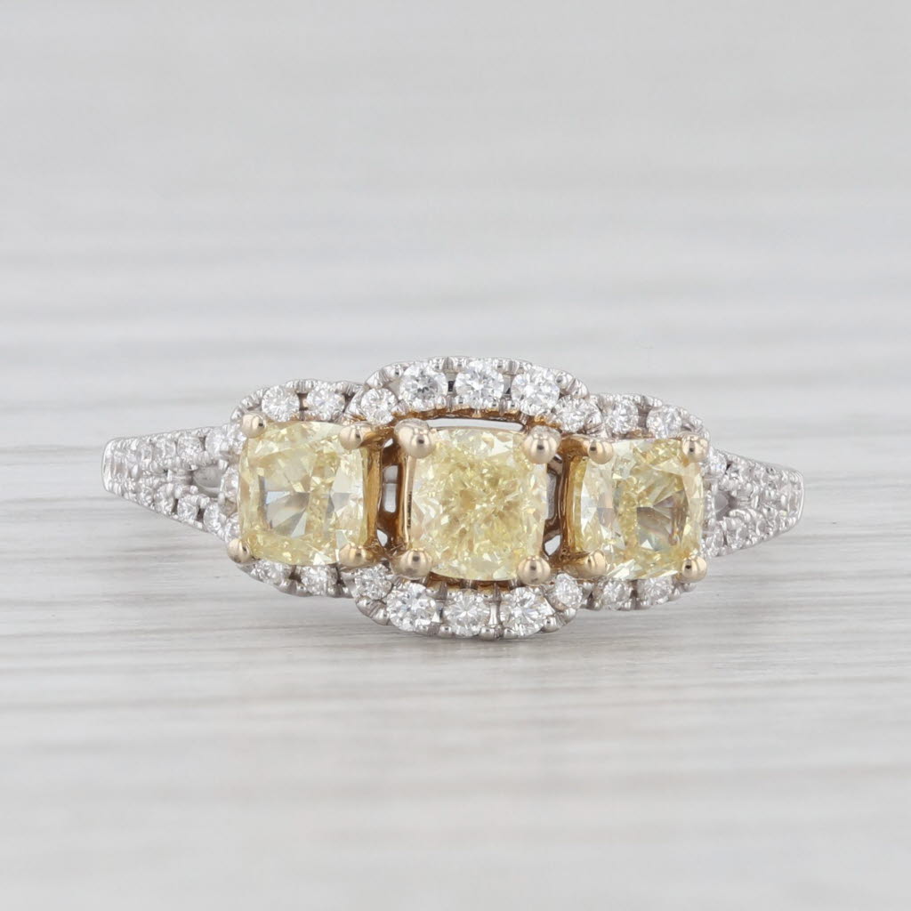 Light Gray Le Vian 0.93ctw Yellow White Diamond Engagement Ring 14k Gold 3-Stone Princess