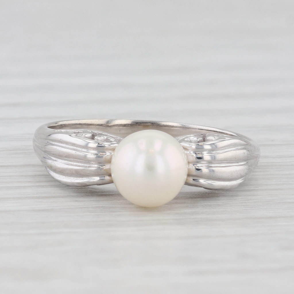 Light Gray Cultured Pearl Solitaire Ring 10k White Gold Size 7.75 Michael Anthony
