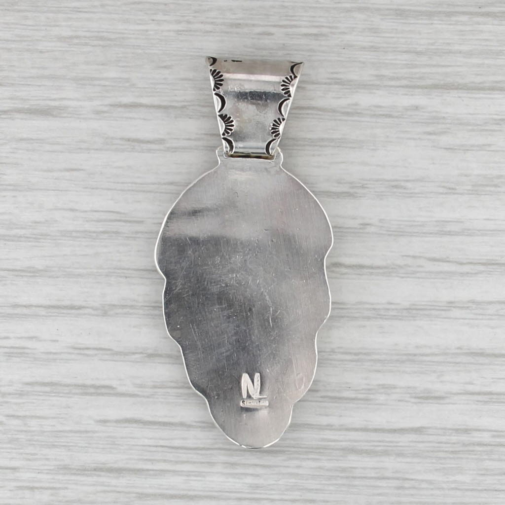 Vintage Native American Ornamental Stone Leaf Pendant Sterling Silver Statement
