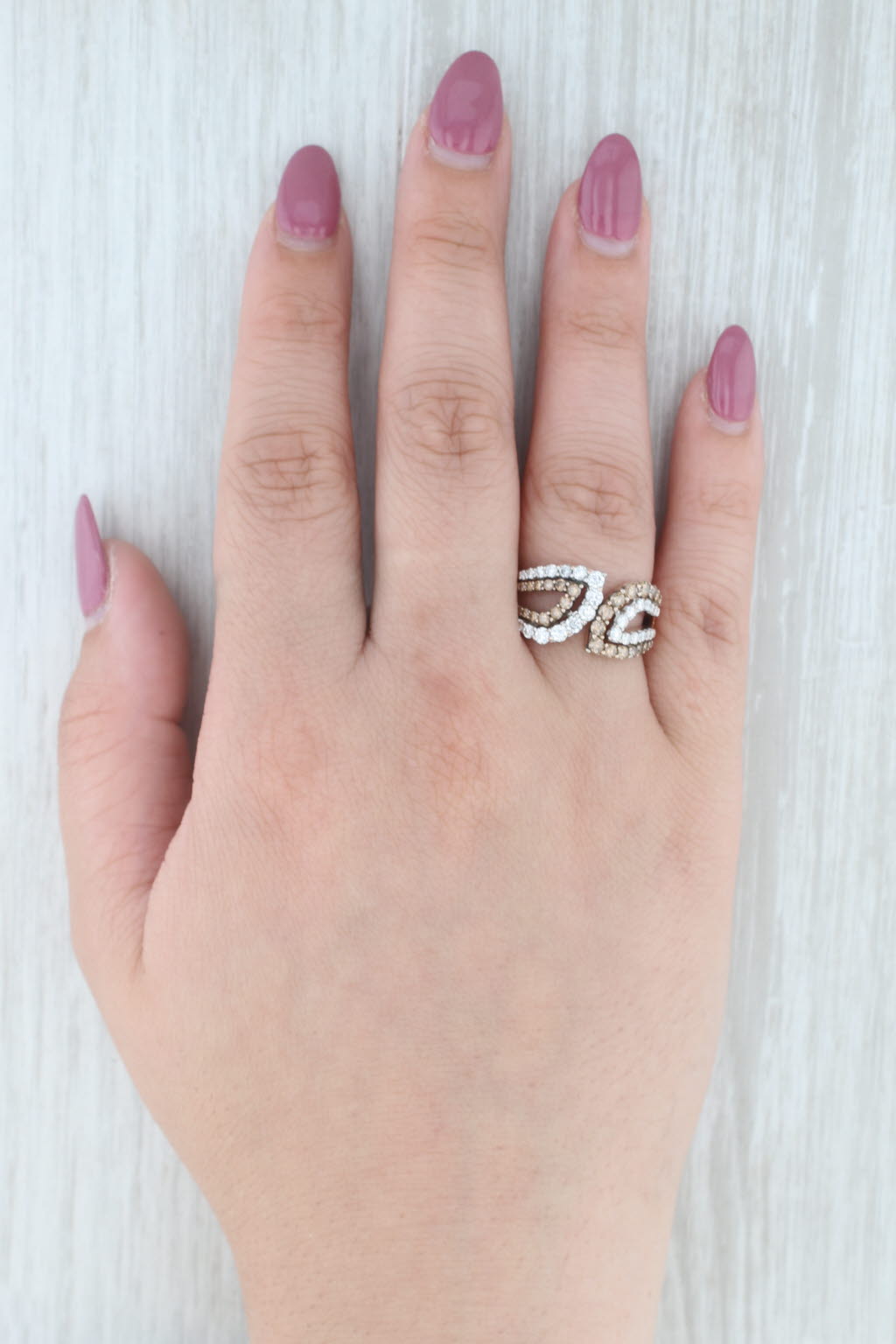 Light Gray 1.12ctw Champagne White Diamond Bypass Ring 14k Rose Gold Size 7.75 Cocktail