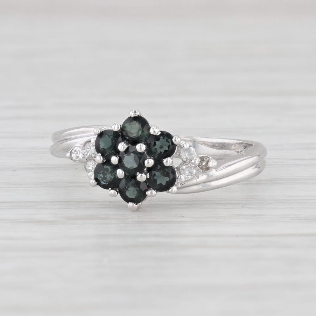 Light Gray 0.54ctw Green Tourmaline Flower Cluster Ring 14k White Gold Size 5.75 Bypass