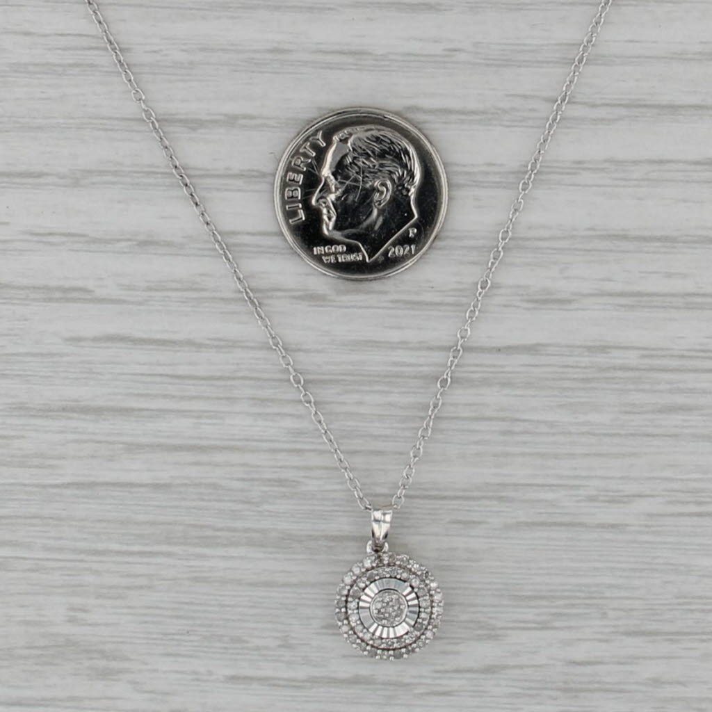 0.20ctw Diamond Halo Pendant Necklace Sterling Silver 18.25" Cable Chain