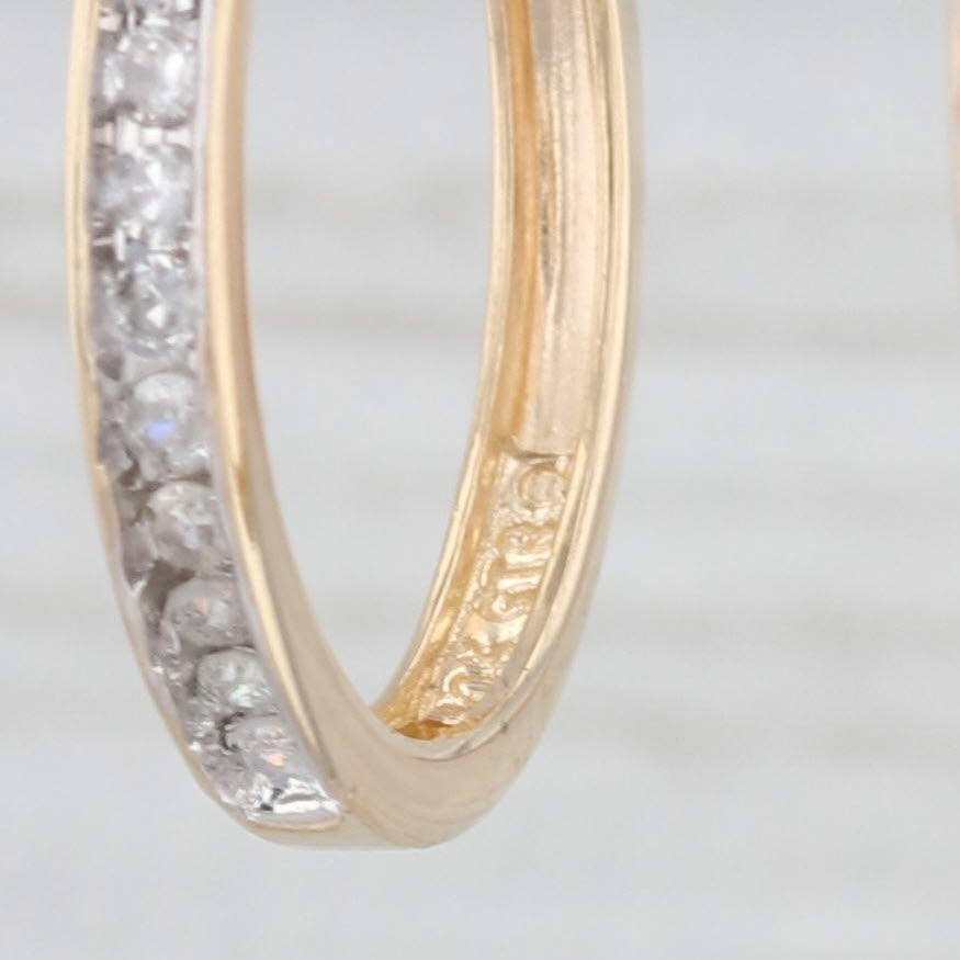Light Gray 0.25ctw Diamond Hoop Earrings 10k Yellow Gold Snap Top Round Hoops