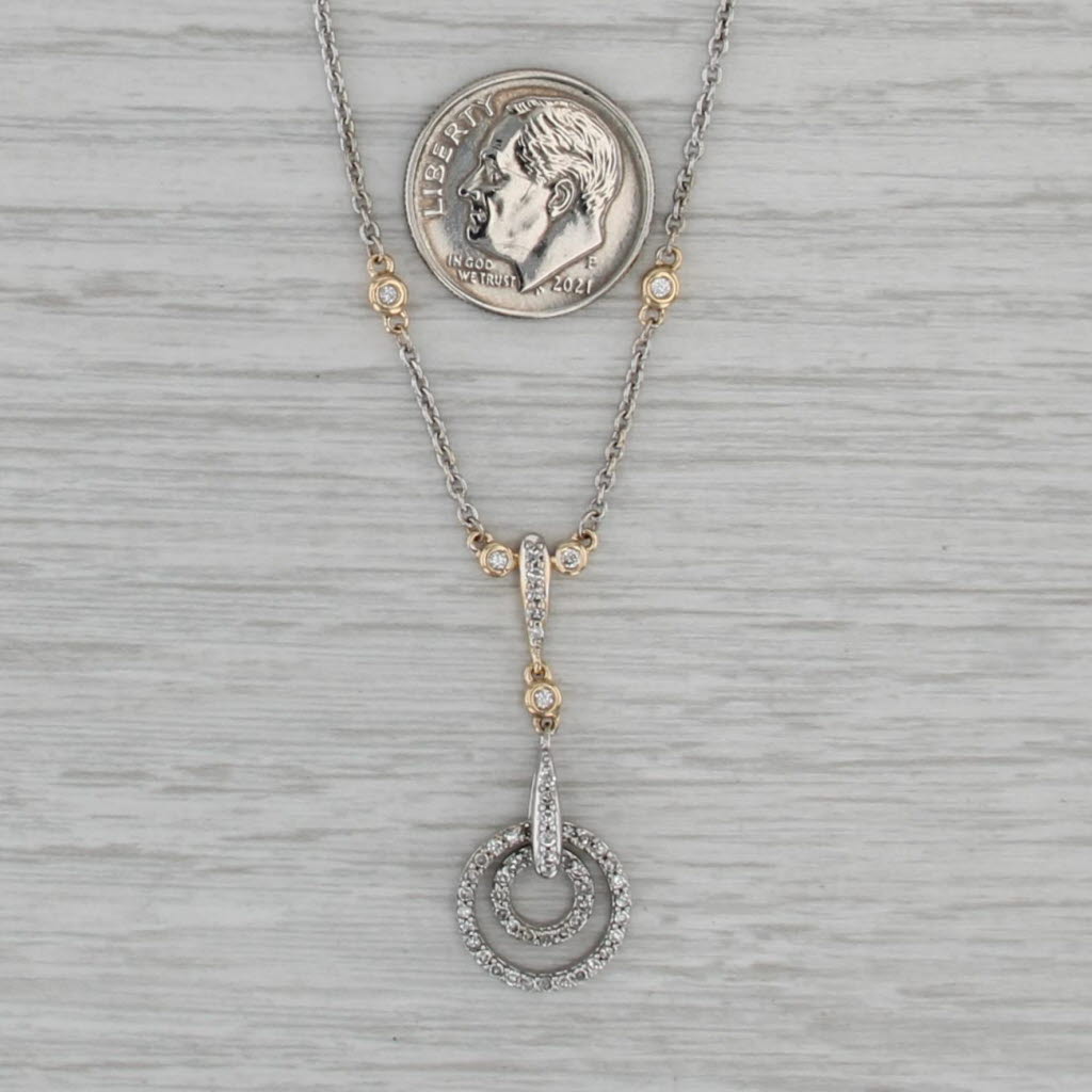 0.33ctw Diamond Circles Lariat Necklace 14k White Yellow Gold 16.25" Cable Chain