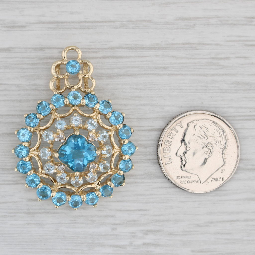 Gray 5.66ctw Blue Topaz Statement Pendant 10k Yellow Gold Diamond Accents