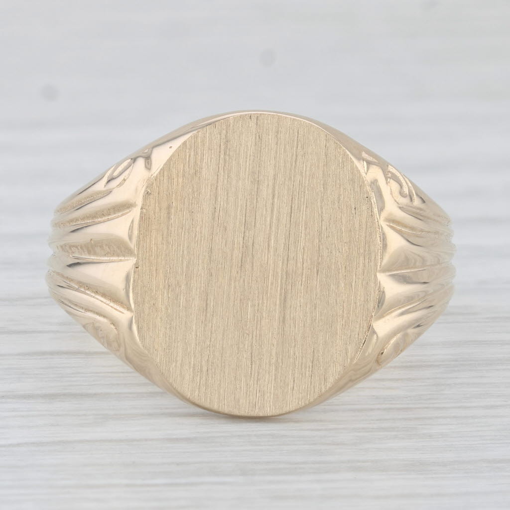 Light Gray Engravable Signet Ring 14k Yellow Gold Size 13.5 Men's Vintage