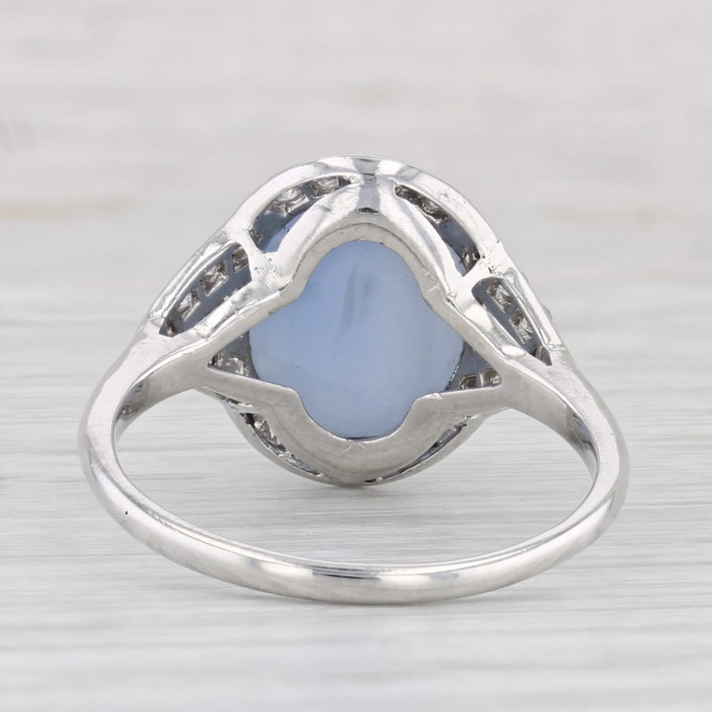 Light Gray 9.30ctw Blue Star Sapphire Diamond Ring Platinum Size 7.5 Oval Cabochon