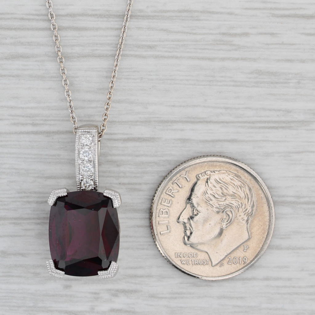 Gray 6.25ctw Almandine Garnet Tourmaline Diamond Pendant Necklace 14k White Gold 16"