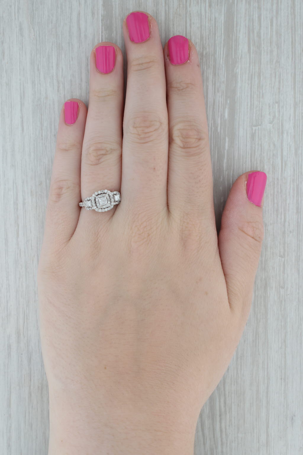 Dark Gray 1ctw Princess Diamond Halo Engagement Ring 14k White Gold Size 7.75