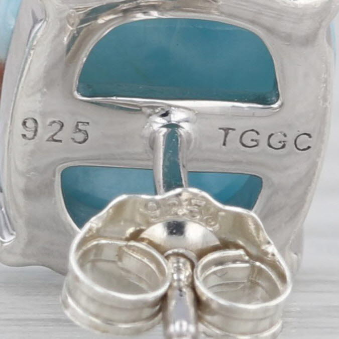 Larimar Oval Cabochon Solitaire Stud Earrings Sterling Silver Studs COA