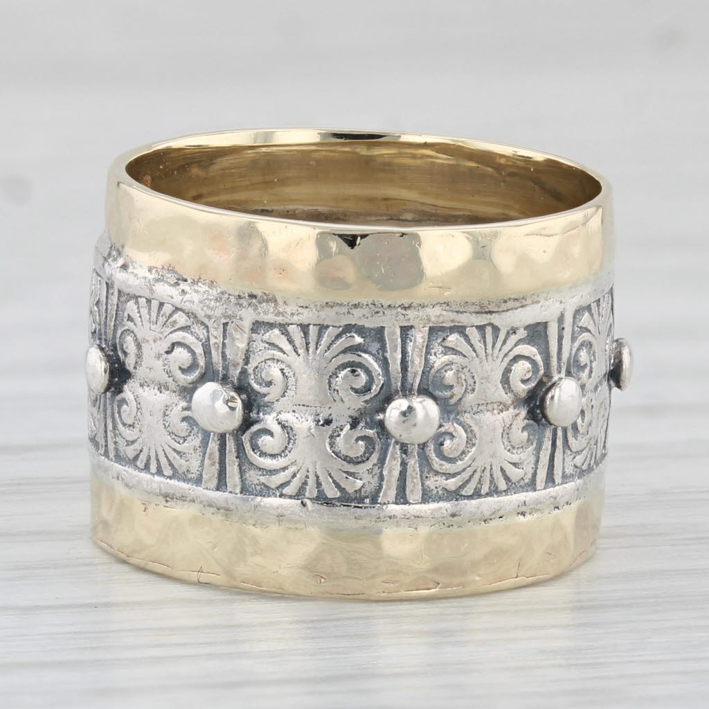Light Gray Wide Cigar Band Ring 14k Gold Sterling Silver Statement Size 6 Prodesso